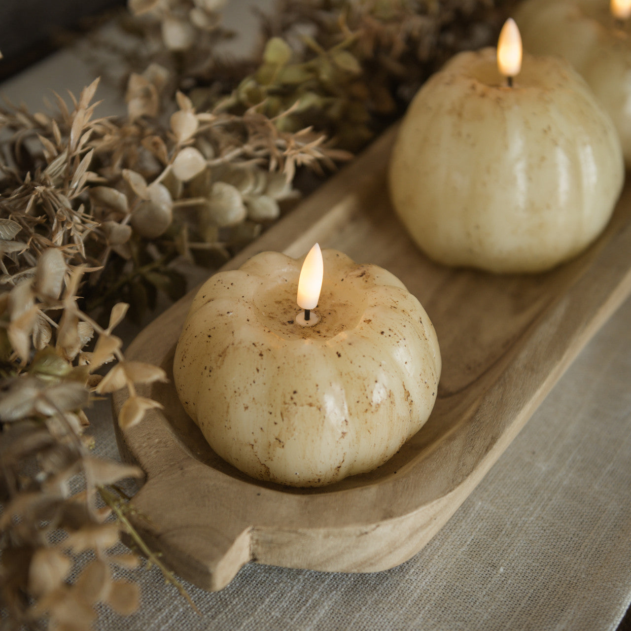 3D Flame Short Pumpkin Candle, Cream