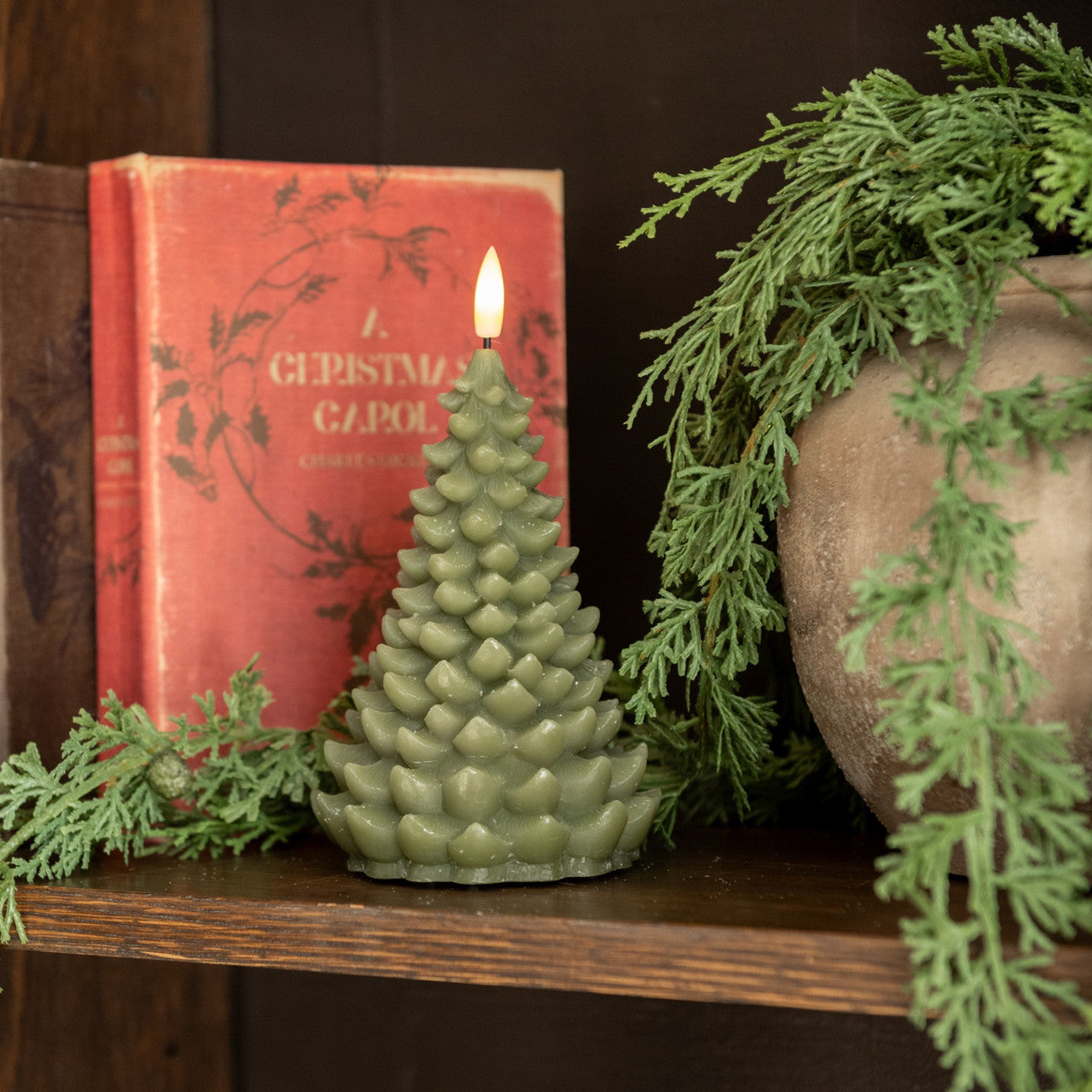 3D Flame Balsam Tree Candle, Dark Green