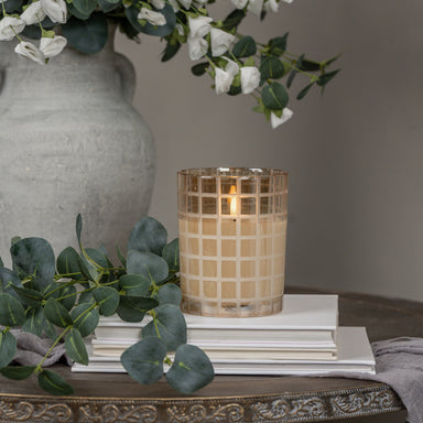 Etched Grid Flameless Candle, Champagne