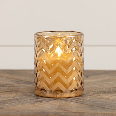Chevron Glass Flameless Candle, Champagne