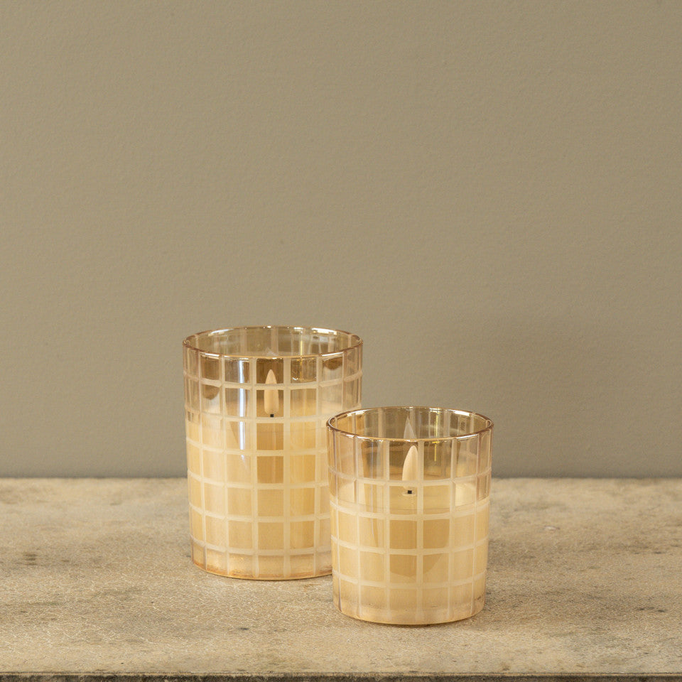 Etched Grid Flameless Candle, Champagne