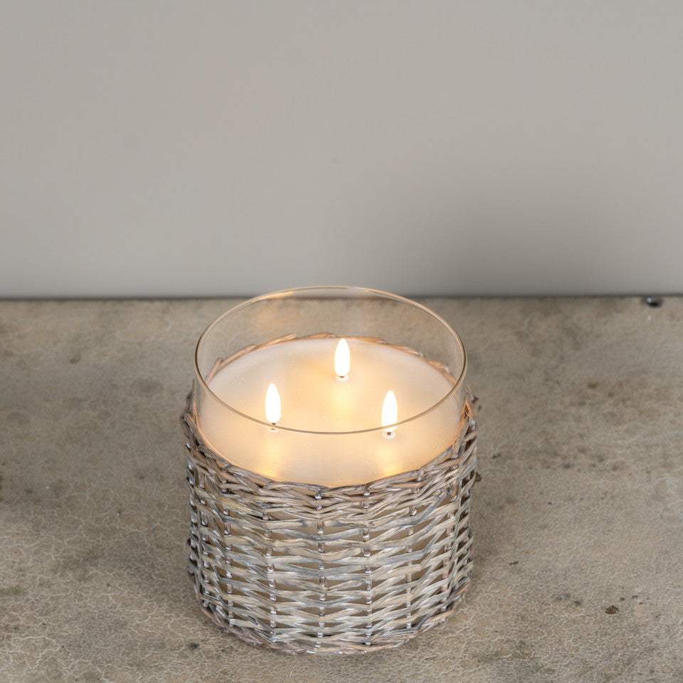 6" Woven Wicker Glass Flameless Candle