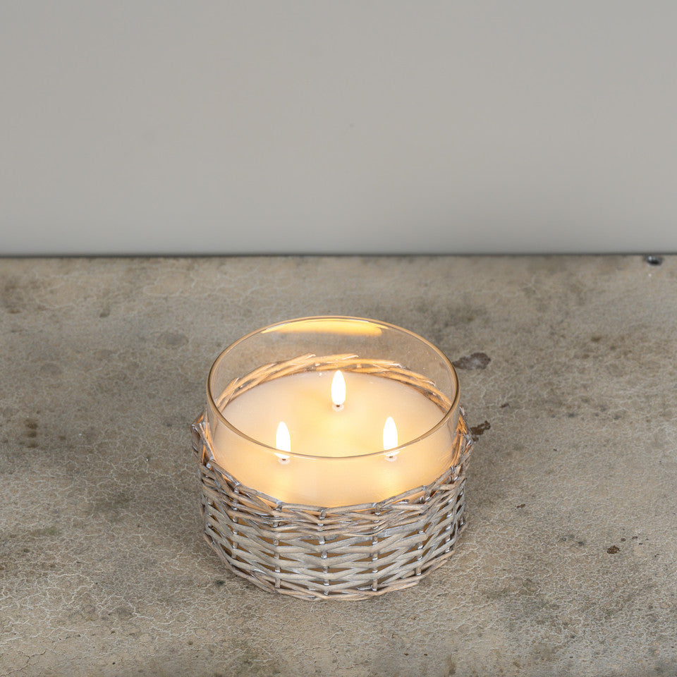 4" Wicker Glass Flameless Candle