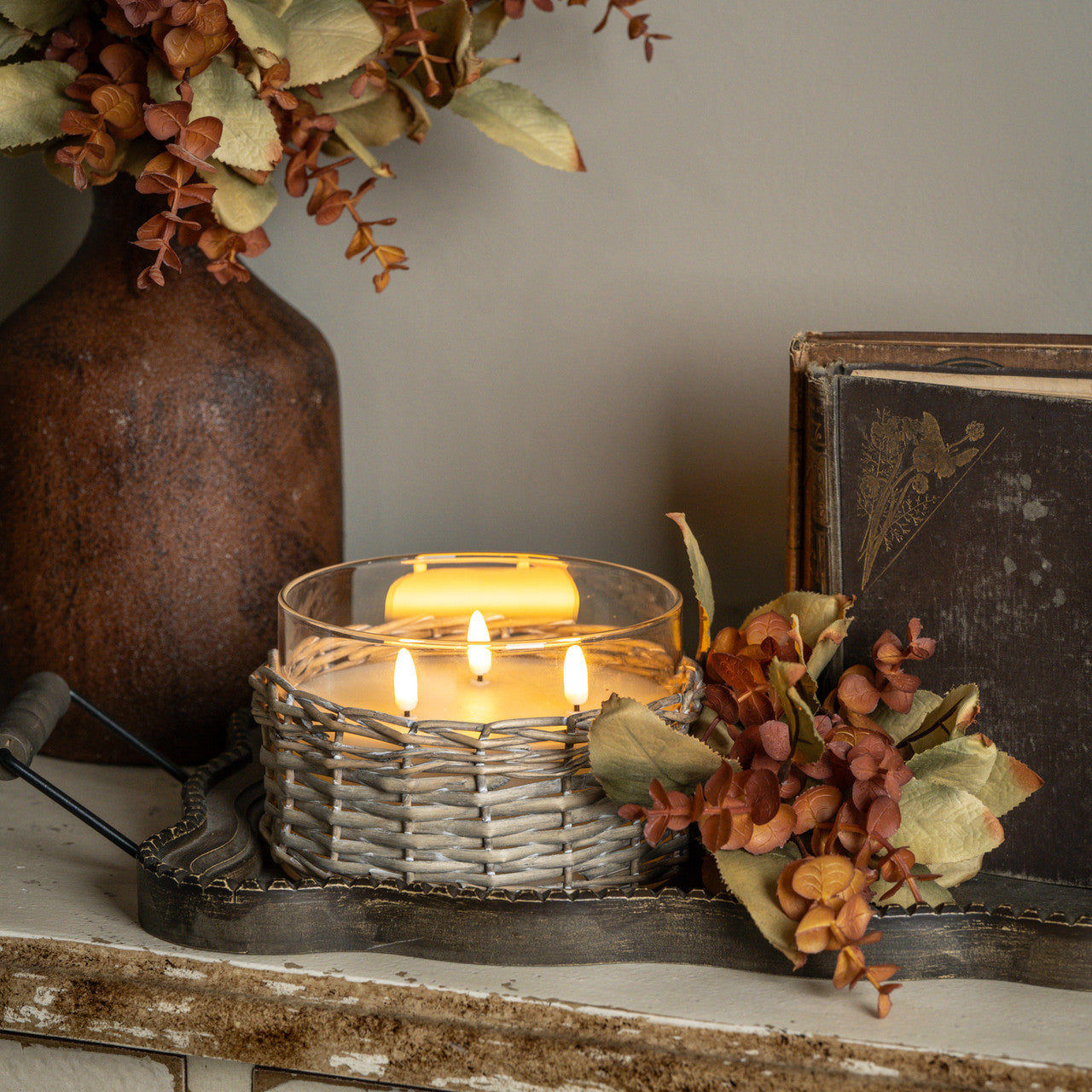 4" Wicker Glass Flameless Candle