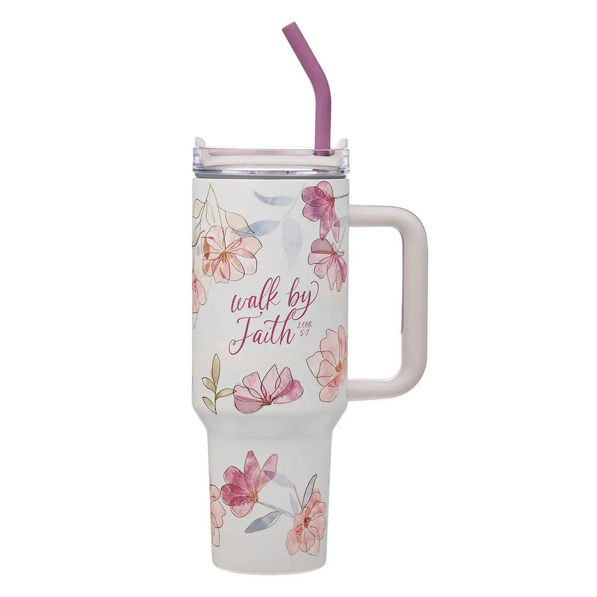 Stainless Steel Tumbler, White Floral