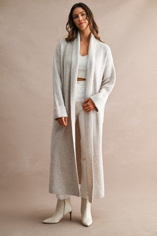 Longline Ribbed Knit Maxi Cardigan, S/M