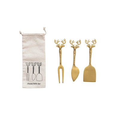 Brass Cheese Knives w/ Reindeer Handles - Michigan Southern Charm