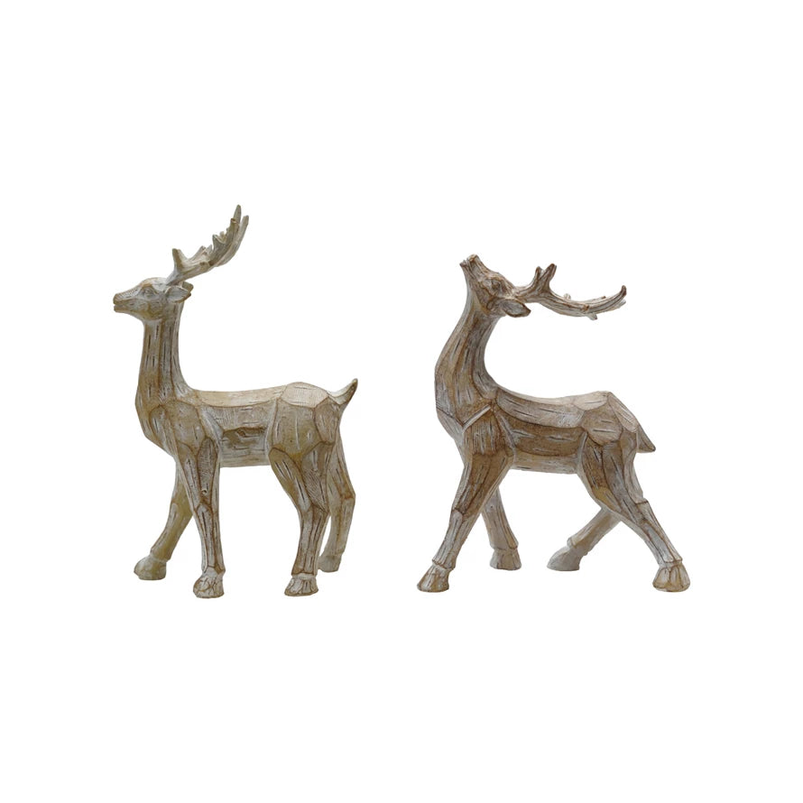 Resin Standing Deer, Whitewashed Carved Wood Finish - Michigan Southern Charm