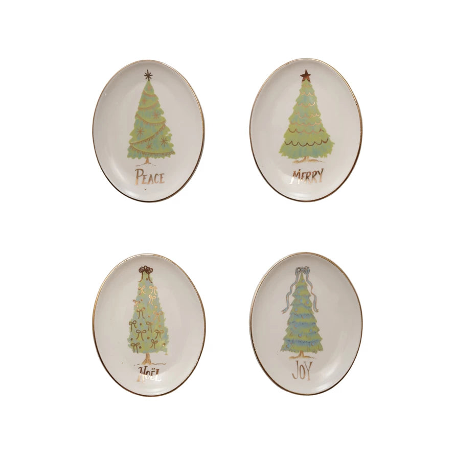 Oval Stoneware Dish with Christmas Tree, Word, 4 Styles - Michigan Southern Charm