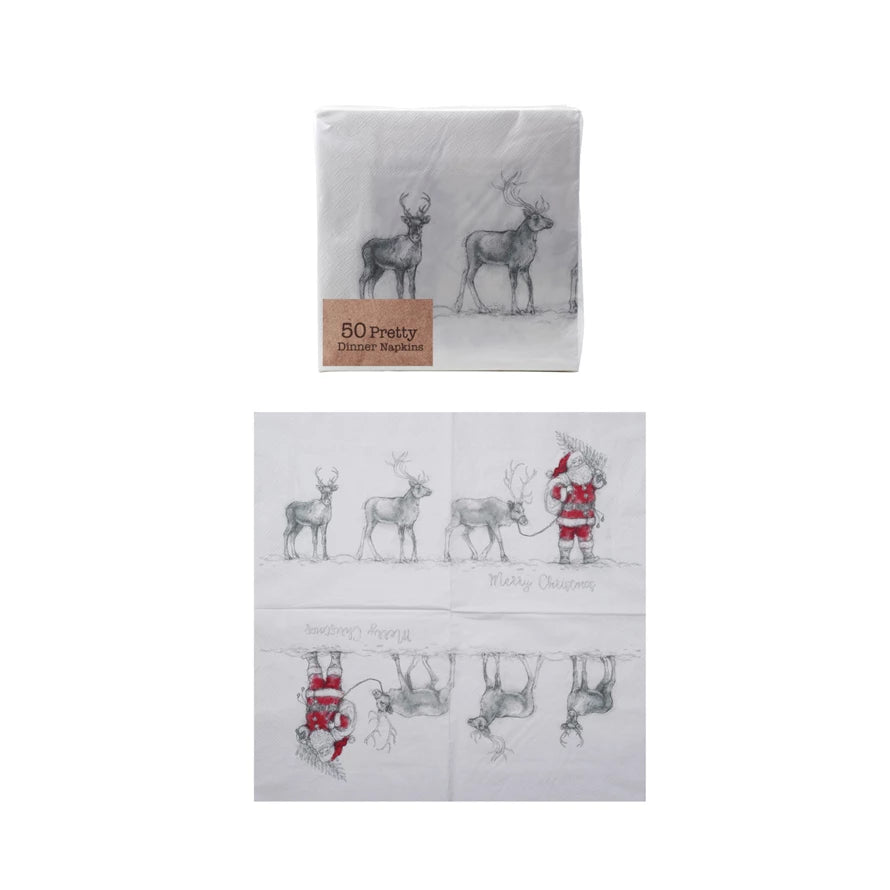 Paper Napkins with Santa Leading Reindeer Image - Michigan Southern Charm