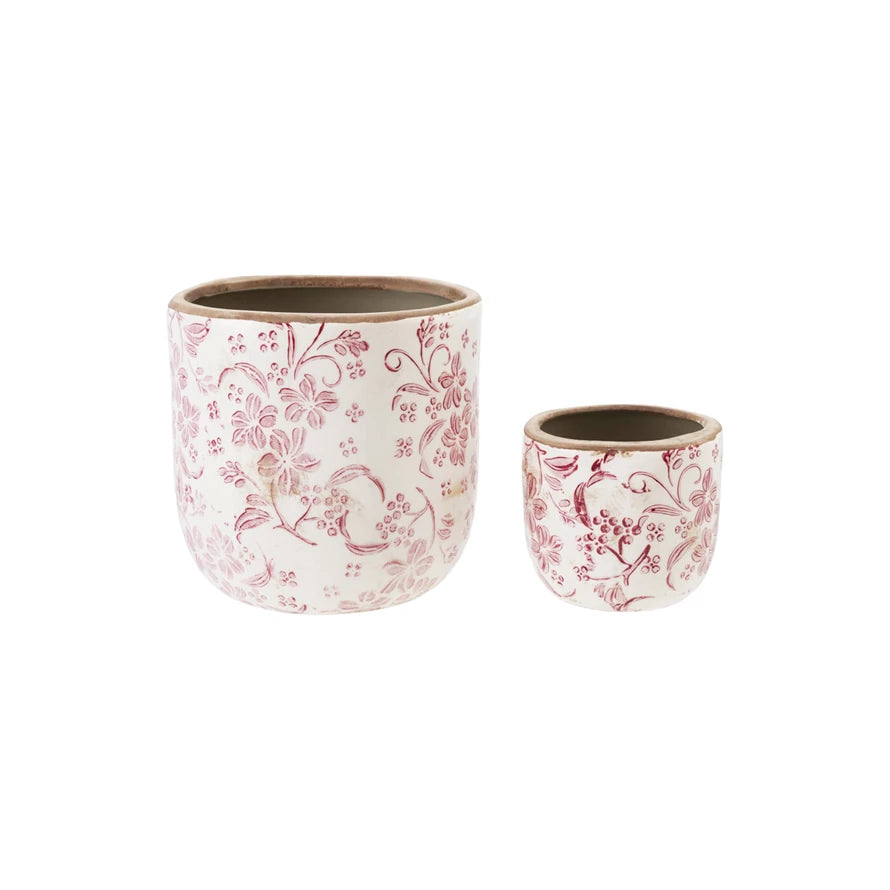 Stoneware Planters with Floral Pattern - Michigan Southern Charm